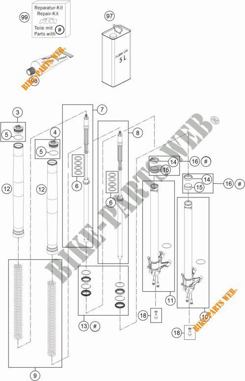 FOURCHE (PIECES) pour KTM 1190 ADVENTURE R ABS de 2013