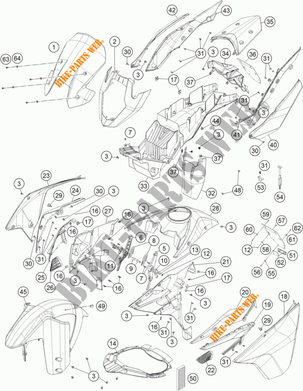 PLASTIQUES pour KTM 1190 ADVENTURE ABS ORANGE de 2016