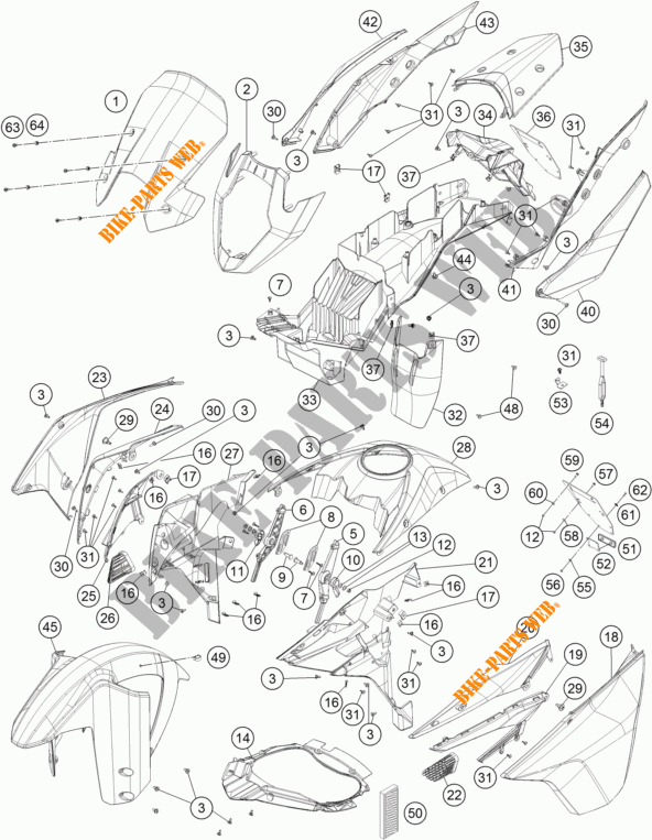 PLASTIQUES pour KTM 1190 ADVENTURE ABS ORANGE de 2016