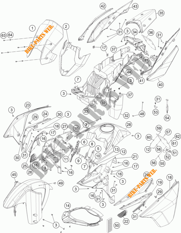 PLASTIQUES pour KTM 1190 ADVENTURE ABS ORANGE de 2015