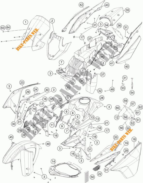 PLASTIQUES pour KTM 1190 ADVENTURE ABS ORANGE de 2015