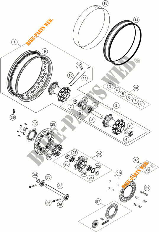 ROUE ARRIERE pour KTM 1190 ADVENTURE ABS GREY WES. de 2015