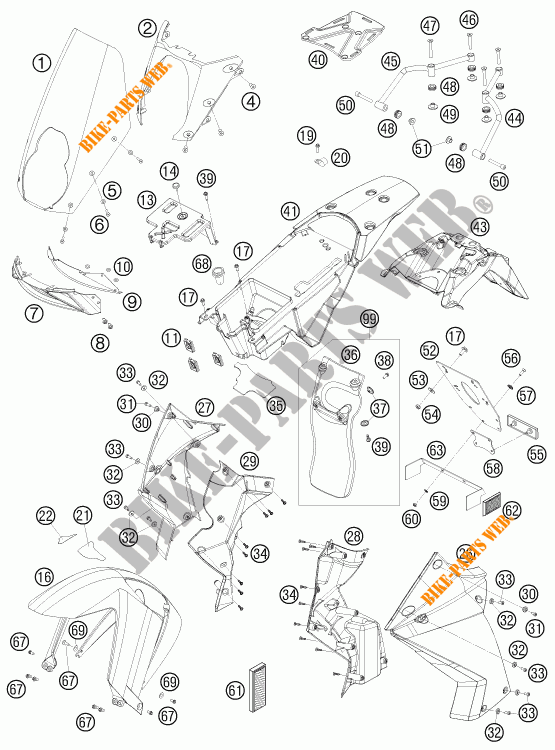 PLASTIQUES pour KTM 990 ADVENTURE WHITE ABS de 2010