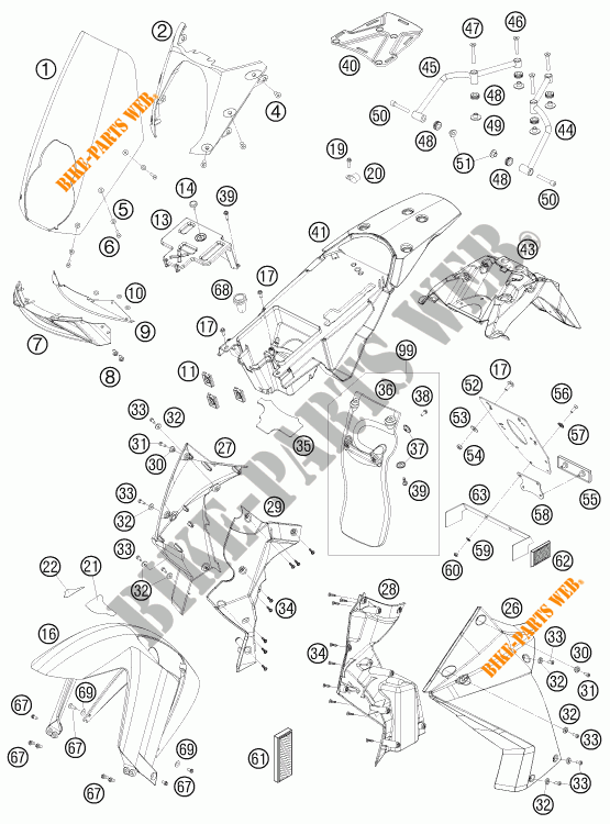 PLASTIQUES pour KTM 990 ADVENTURE ORANGE ABS de 2010
