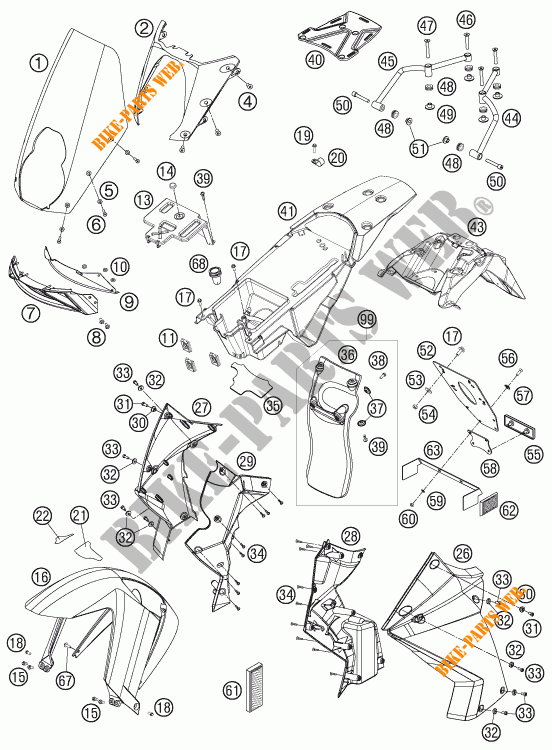 PLASTIQUES pour KTM 990 ADVENTURE ORANGE ABS de 2007
