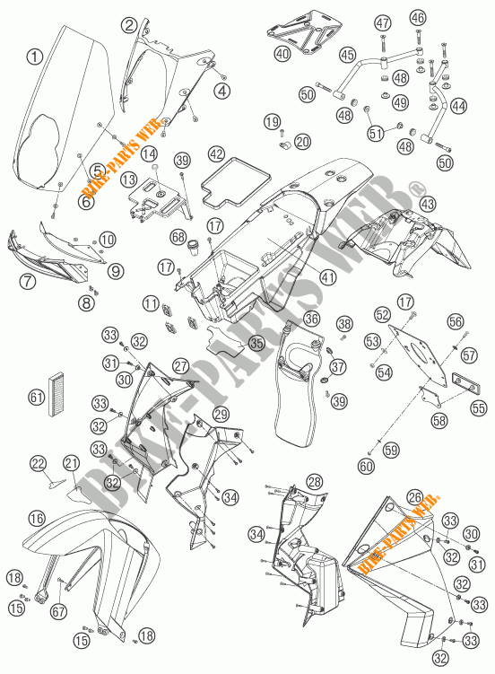 PLASTIQUES pour KTM 990 ADVENTURE ORANGE ABS de 2006