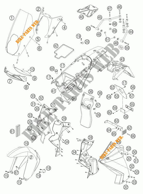 PLASTIQUES pour KTM 950 ADVENTURE ORANGE de 2005