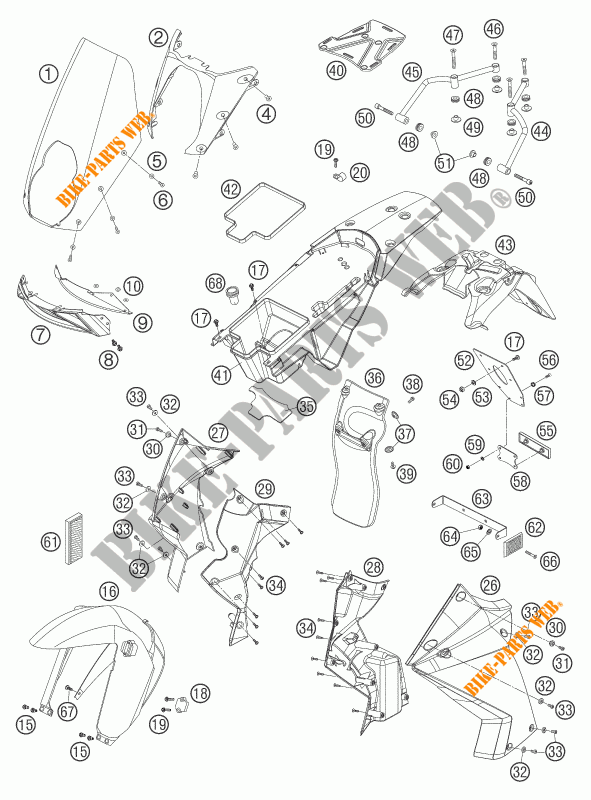 PLASTIQUES pour KTM 950 ADVENTURE ORANGE LOW de 2004
