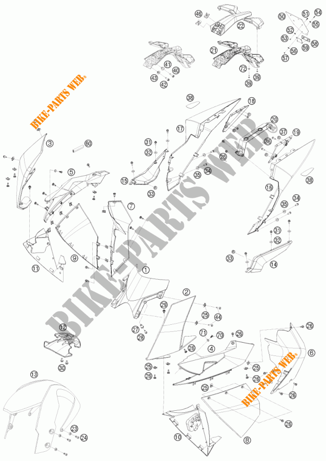 PLASTIQUES pour KTM 1190 RC8 ORANGE de 2010