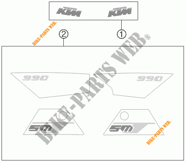 AUTOCOLLANTS pour KTM 990 SUPERMOTO T WHITE ABS de 2012