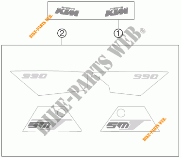 AUTOCOLLANTS pour KTM 990 SUPERMOTO T ORANGE ABS de 2012