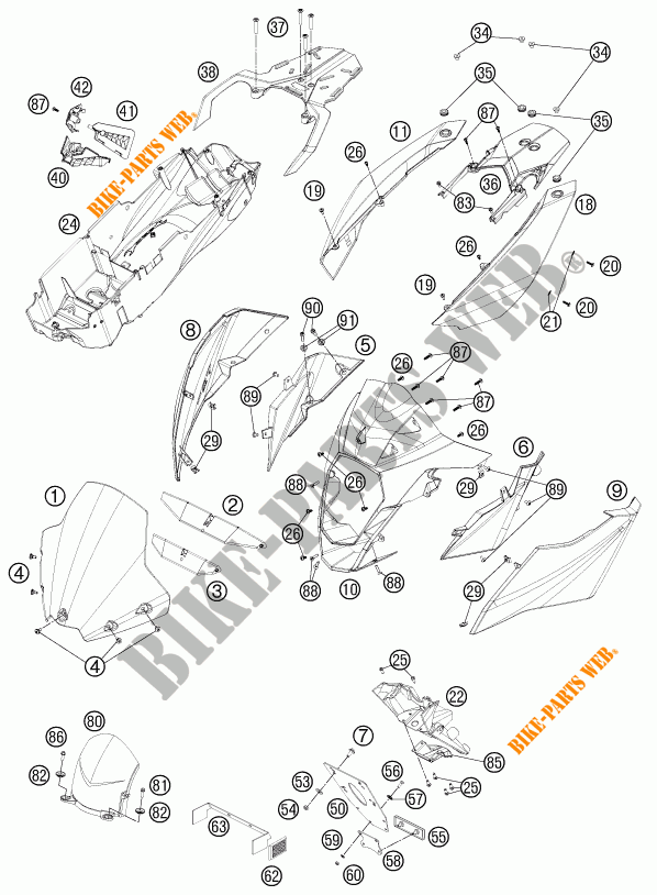 PLASTIQUES pour KTM 990 SUPERMOTO T WHITE ABS de 2011