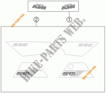 AUTOCOLLANTS pour KTM 990 SUPERMOTO T WHITE ABS de 2011