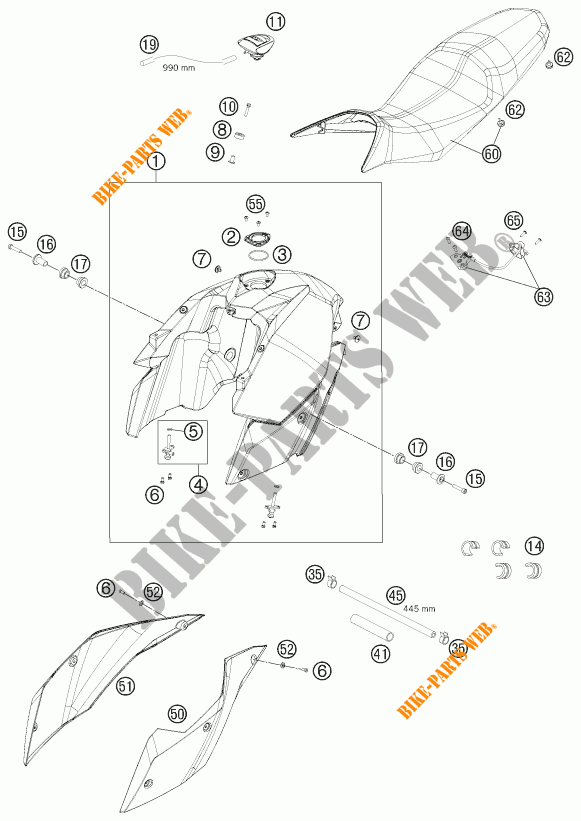 RESERVOIR / SELLE pour KTM 990 SM-T ORANGE ABS SPECIAL EDITION de 2011