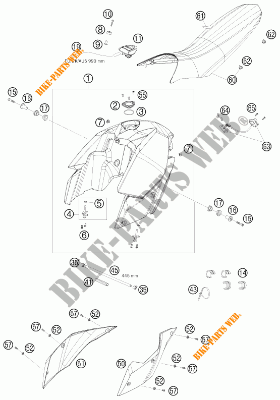 RESERVOIR / SELLE pour KTM 990 SUPERMOTO ORANGE de 2009