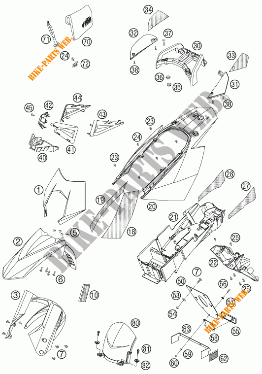 PLASTIQUES pour KTM 950 SUPERMOTO ORANGE de 2006