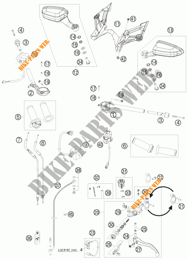 GUIDON / COMMANDES pour KTM 1190 RC8 ORANGE de 2010