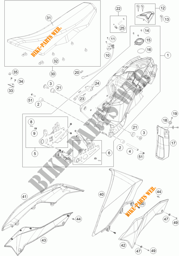 RESERVOIR / SELLE pour KTM 690 SMC R ABS de 2015