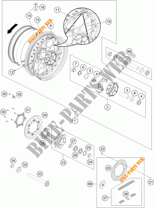 ROUE ARRIERE pour KTM 690 SMC R ABS de 2015