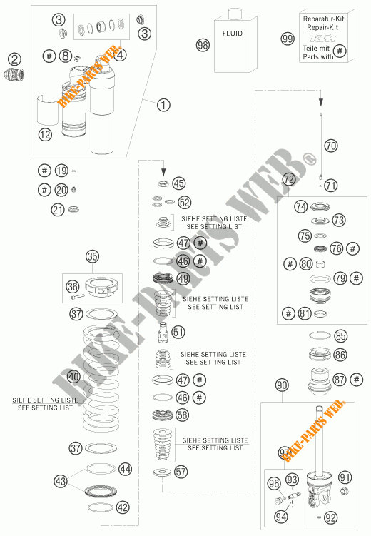 AMORTISSEUR (PIECES) pour KTM 530 XCR-W de 2008