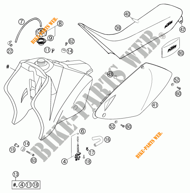 RESERVOIR / SELLE pour KTM 525 MXC-G RACING de 2003