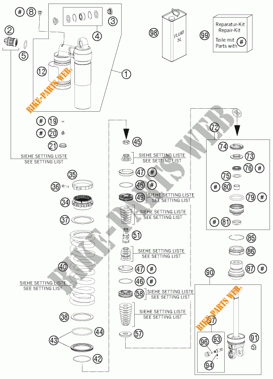 AMORTISSEUR (PIECES) pour KTM 500 XC-W de 2014