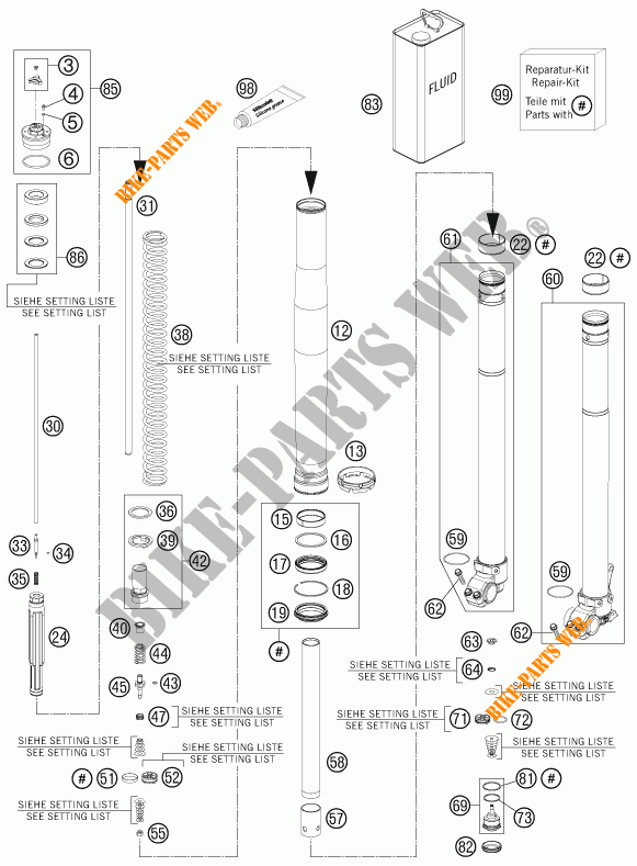 FOURCHE (PIECES) pour KTM 500 XC-W de 2014