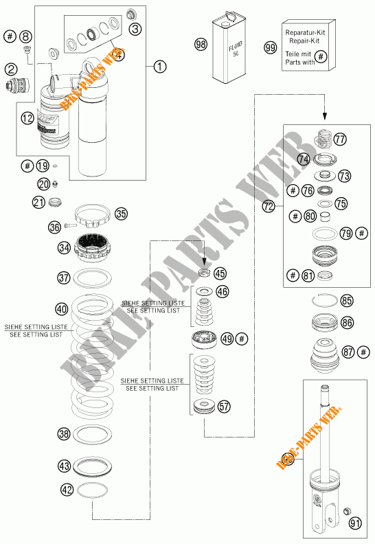 AMORTISSEUR (PIECES) pour KTM 300 XC de 2013