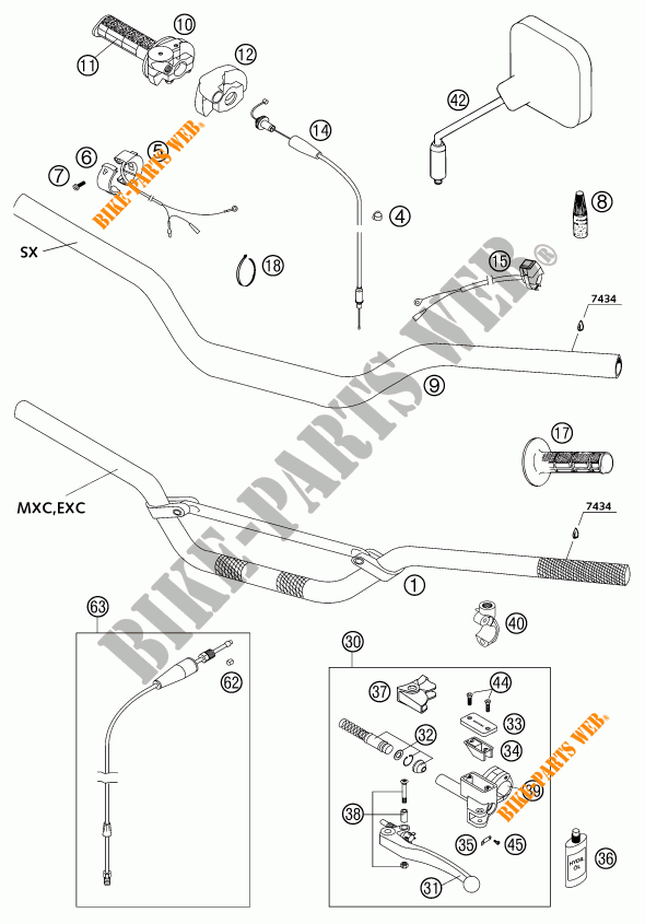 GUIDON / COMMANDES pour KTM 300 MXC de 2002