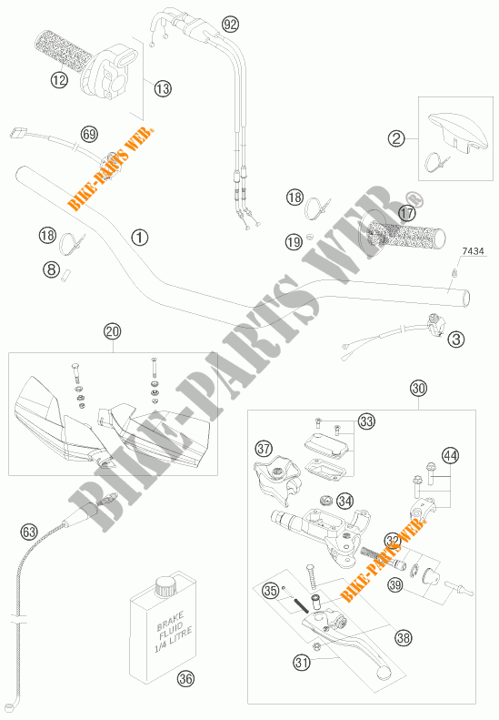 GUIDON / COMMANDES pour KTM 250 XCF-W CHAMPION EDITION de 2010