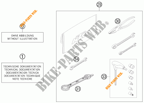 TROUSSE A OUTILS / MANUELS / OPTIONS pour KTM 250 XC-F de 2016