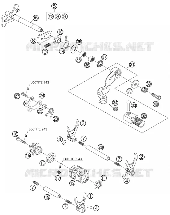 MECANISME DE SELECTION DE VITESSES KTM MOTO 250 2007 XC-F  250 XC-F