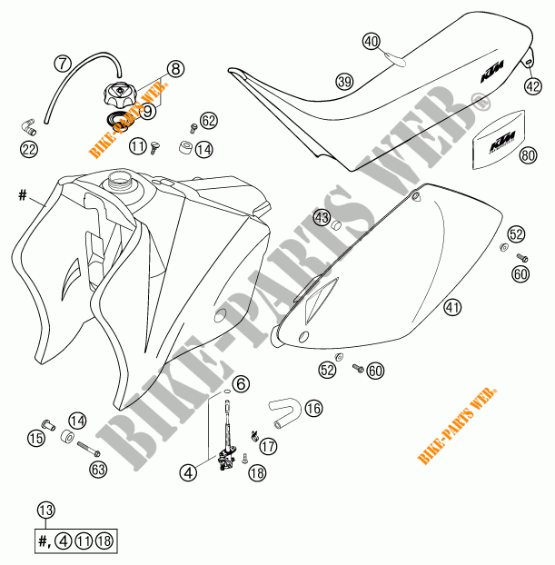 RESERVOIR / SELLE pour KTM 450 MXC-G RACING de 2003