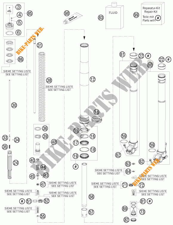 FOURCHE (PIECES) pour KTM 350 XCF-W de 2014
