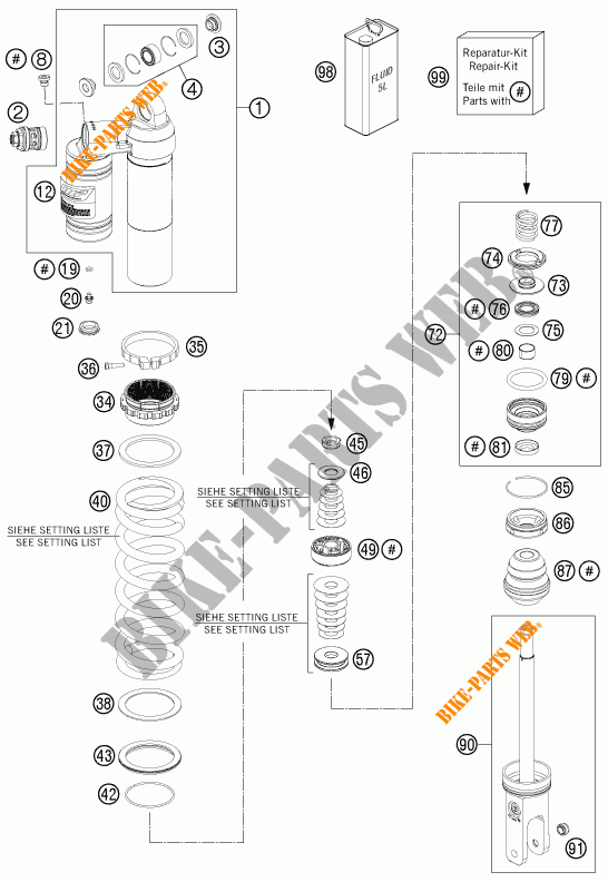 AMORTISSEUR (PIECES) pour KTM 350 XC-F de 2014