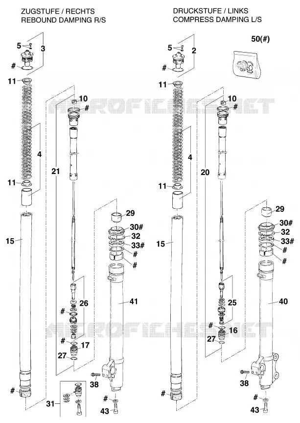 FOURCHE (PIECES) KTM MOTO 200 1998 MXC  200 MXC