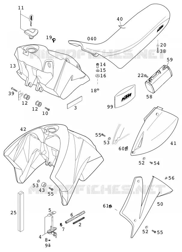 RESERVOIR / SELLE KTM MOTO 640 2000 ENDURO  640 LC4-E SIX DAYS