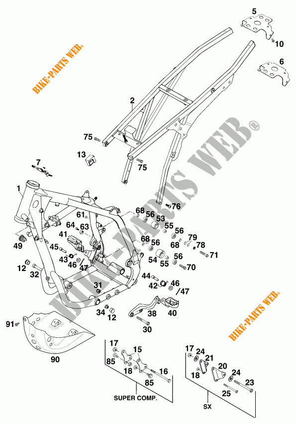 CADRE pour KTM 620 SUPER-COMP 4T de 1996