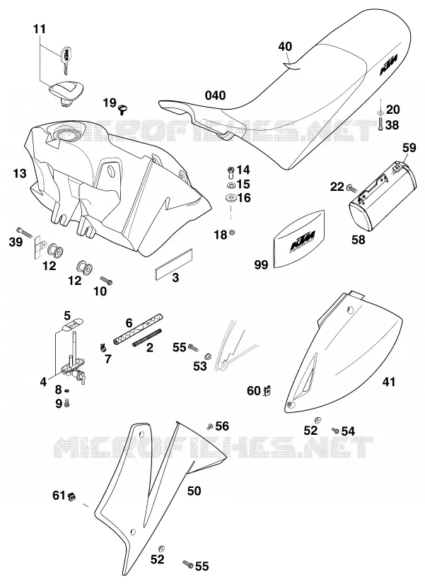 RESERVOIR / SELLE KTM MOTO 620 1999 ENDURO  620 LC4 COMPETITION
