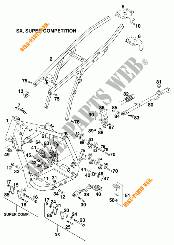CADRE pour KTM 620 E-XC DAKAR 20KW/20LT de 1995