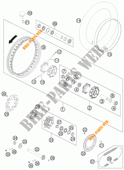 ROUE ARRIERE pour KTM 450 RALLY FACTORY REPLICA de 2014