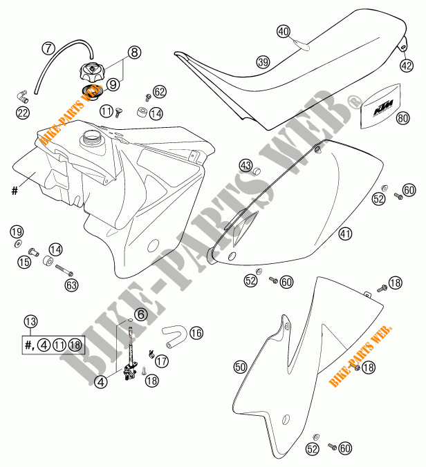 RESERVOIR / SELLE pour KTM 520 EXC RACING de 2002