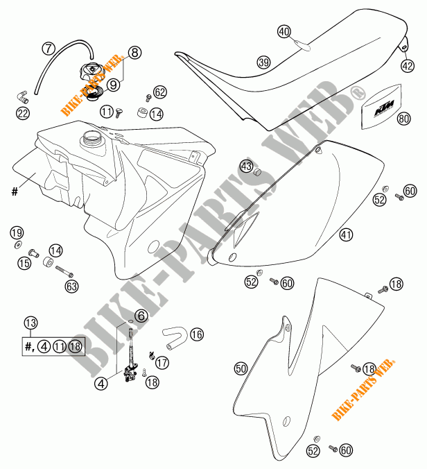 RESERVOIR / SELLE pour KTM 520 EXC RACING de 2002