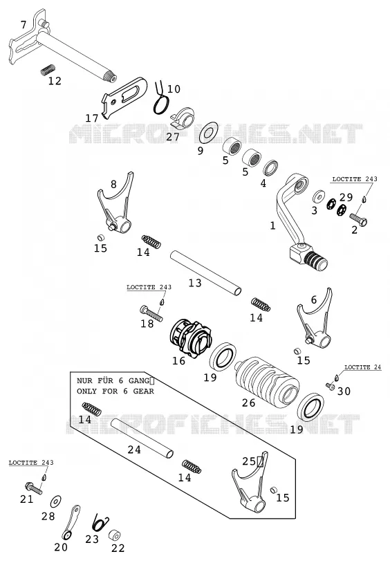MECANISME DE SELECTION DE VITESSES KTM MOTO 520 2001 EXC  520 EXC RACING