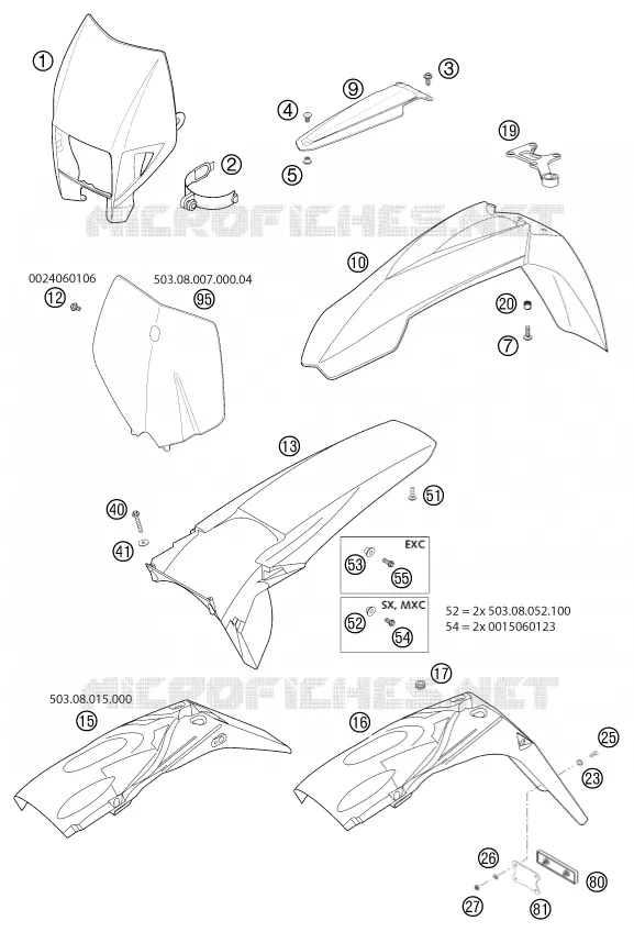 PLASTIQUES KTM MOTO 250 2003 EXC-F  250 EXC-F RACING