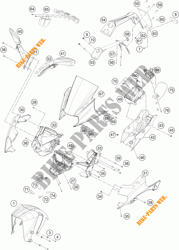 PLASTIQUES pour KTM RC 250 ORANGE de 2017