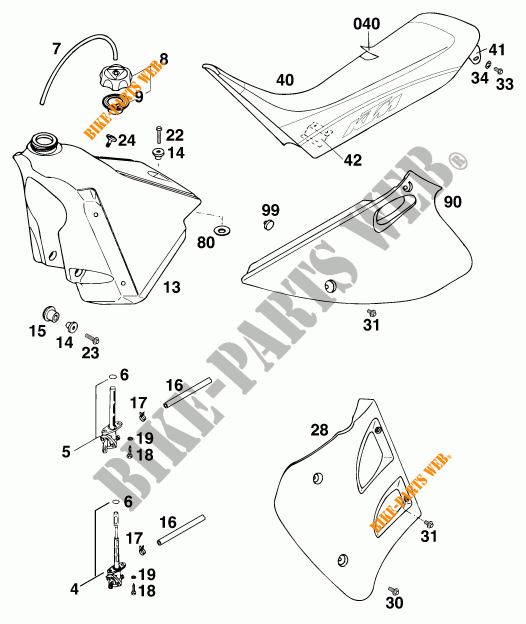 RESERVOIR / SELLE pour KTM 125 EXC MARZOCCHI/OHLINS de 1997