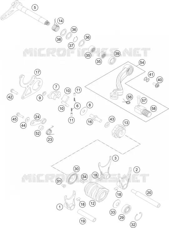 MECANISME DE SELECTION DE VITESSES KTM MOTO 125 2016 EXC  125 EXC