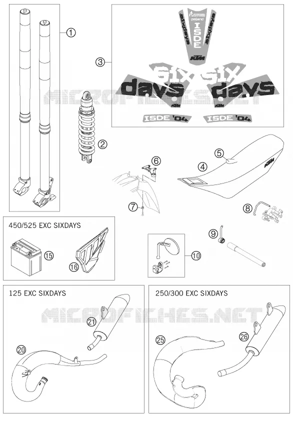 NOUVELLES PIECES KTM MOTO 450 2005 EXC  450 EXC RACING