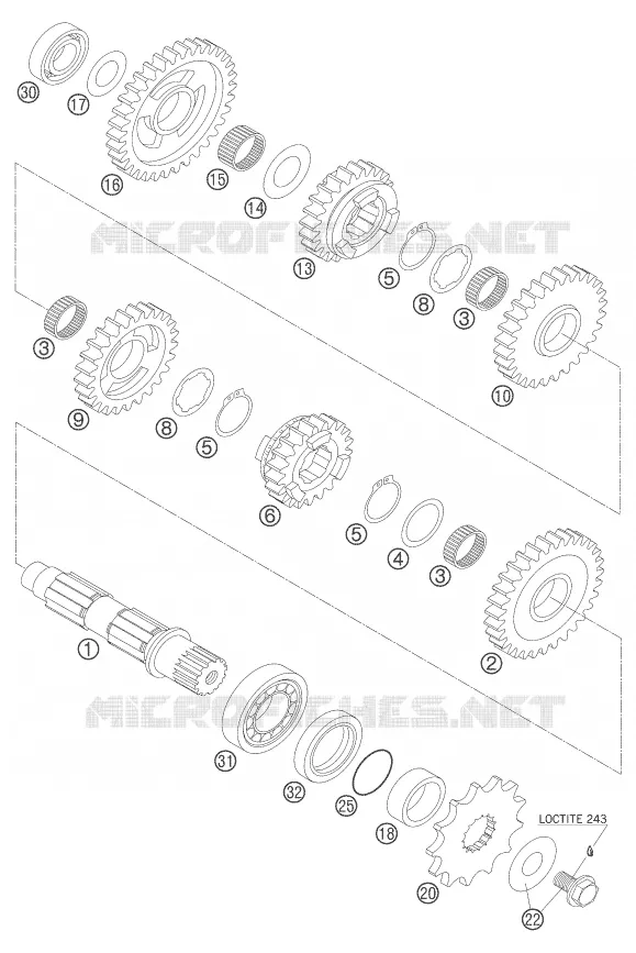 BOITE DE VITESSES - ARBRE SECONDAIRE KTM MOTO 450 2005 EXC  450 EXC-G RACING